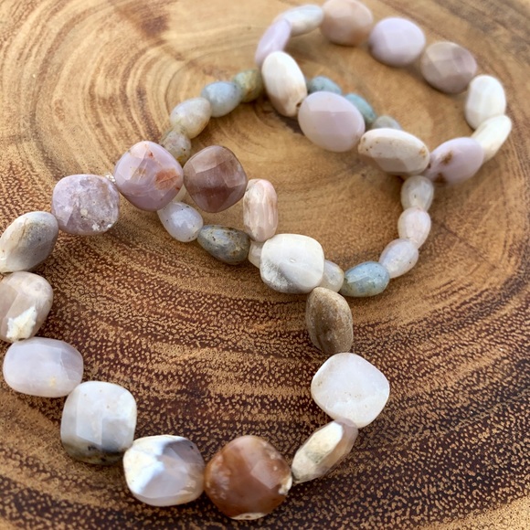 Natural Gray White Multicolored Labradorite, Agate, & Opal Gemstone Bracelets - Picture 7 of 10